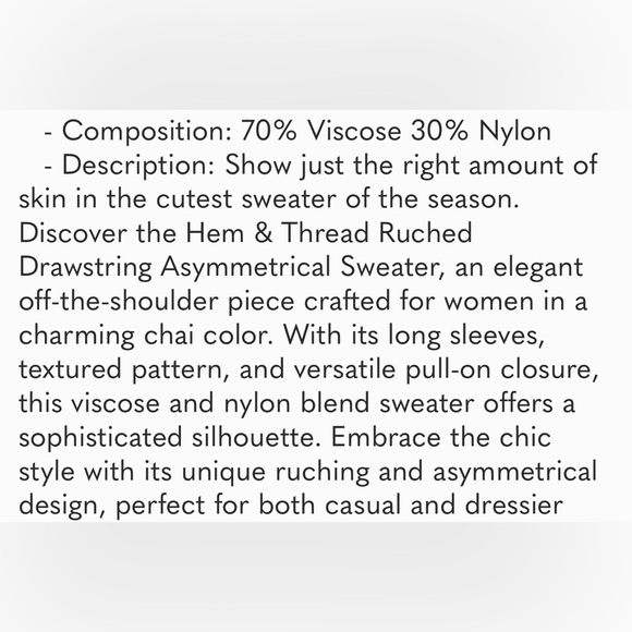 Hem & Thread Ruched Drawstring Asymetrical Sweater - Picture 8 of 10